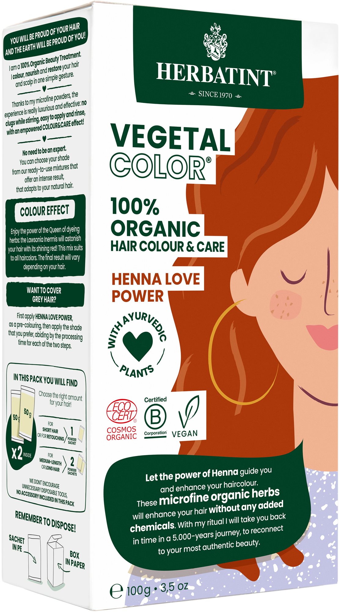 HERBATINT Vegetal Colour Bio növényi hajfesték Henna Love Power
