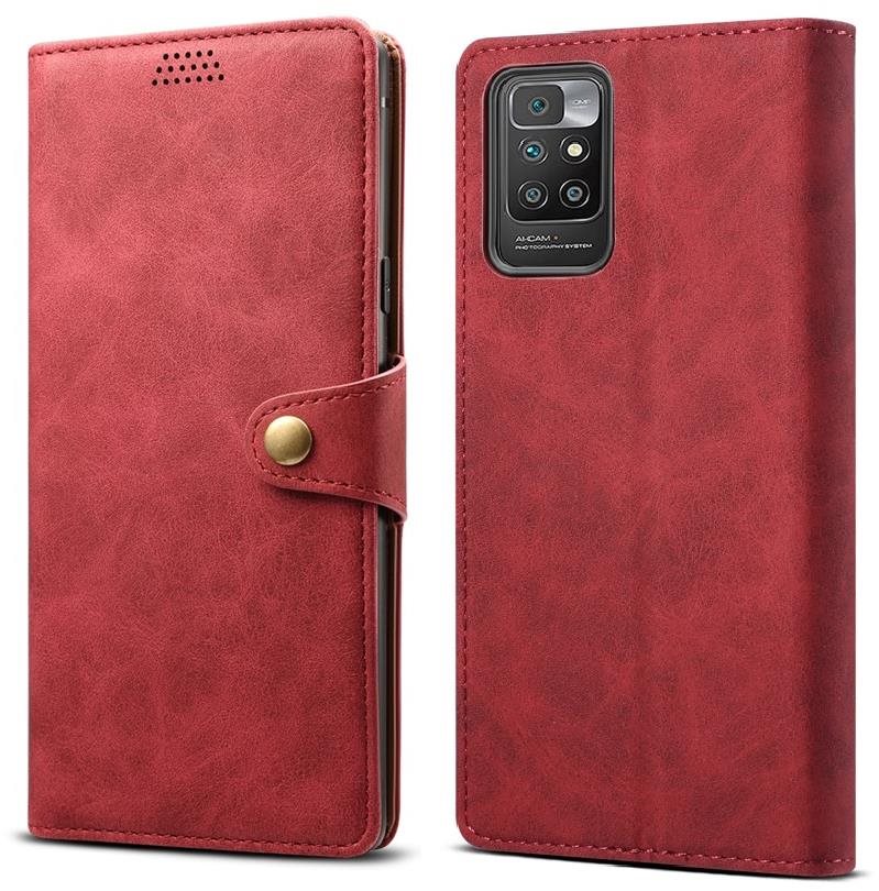 Lenuo Leather Xiaomi Redmi 10 piros flip tok