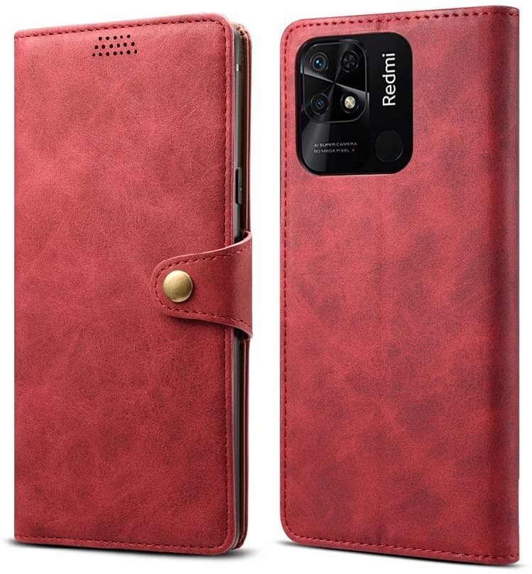 Lenuo Leather Flip tok a Xiaomi Redmi 10C készülékhez - piros