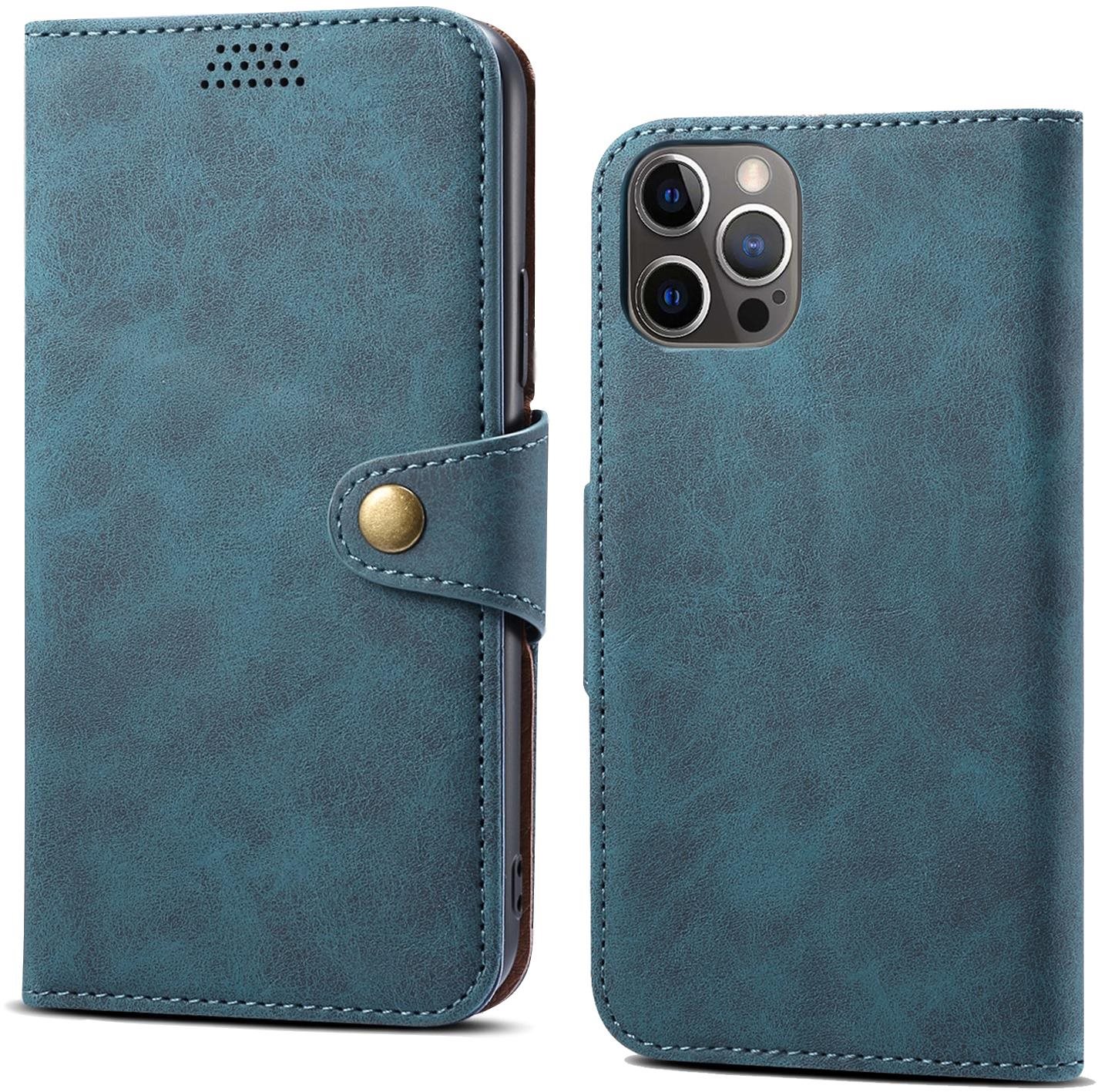 Lenuo Leather iPhone 14 Pro kék flip tok
