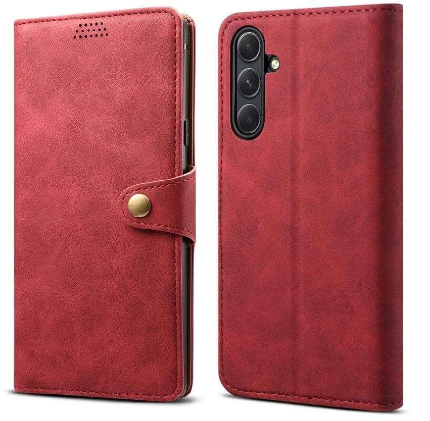 Lenuo Samsung Galaxy A34 5G piros bőr flip tok