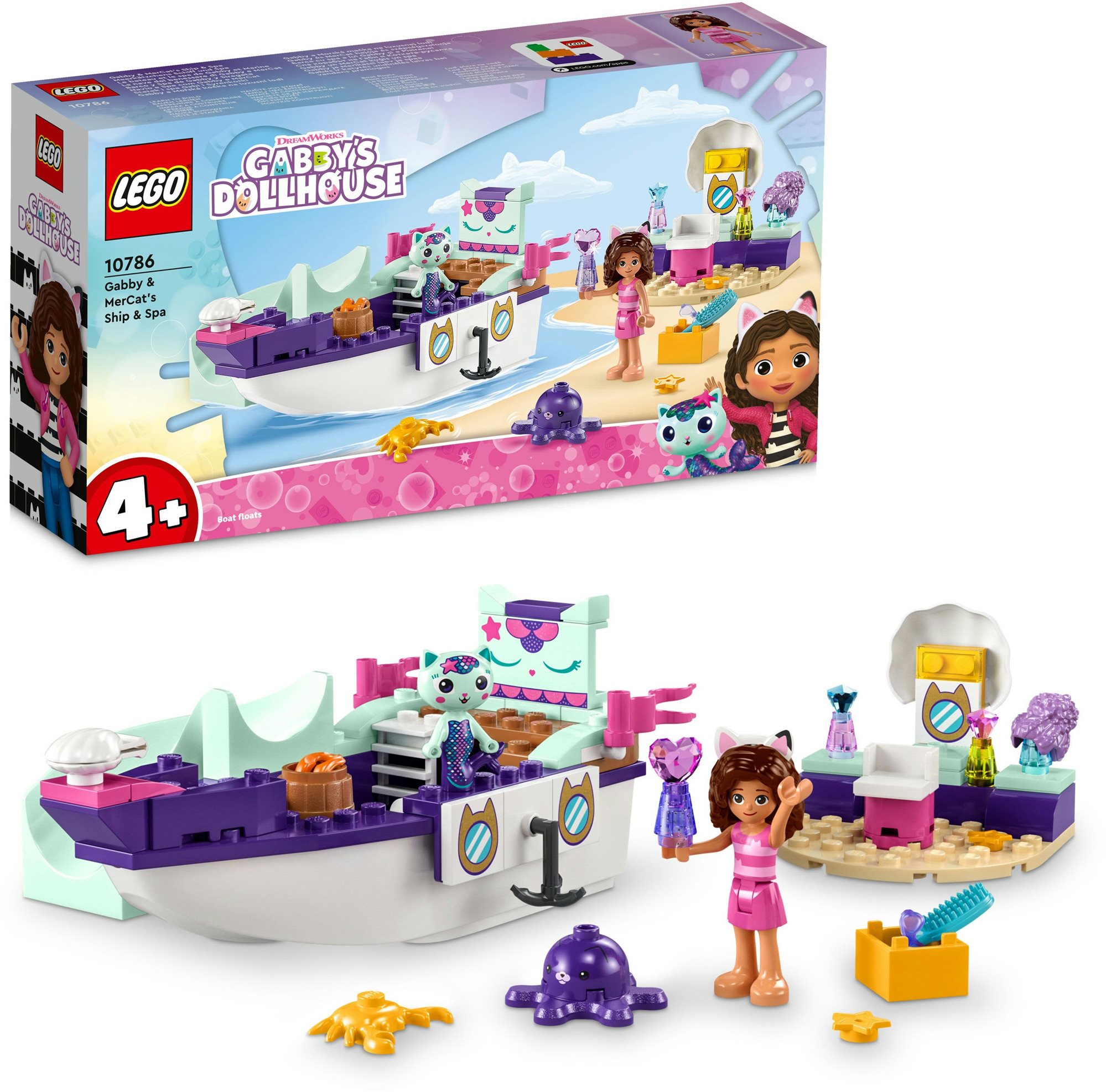 LEGO® Gabby babaháza játékok 10786 Gabi és Szirénke hajója és szépségszalonja