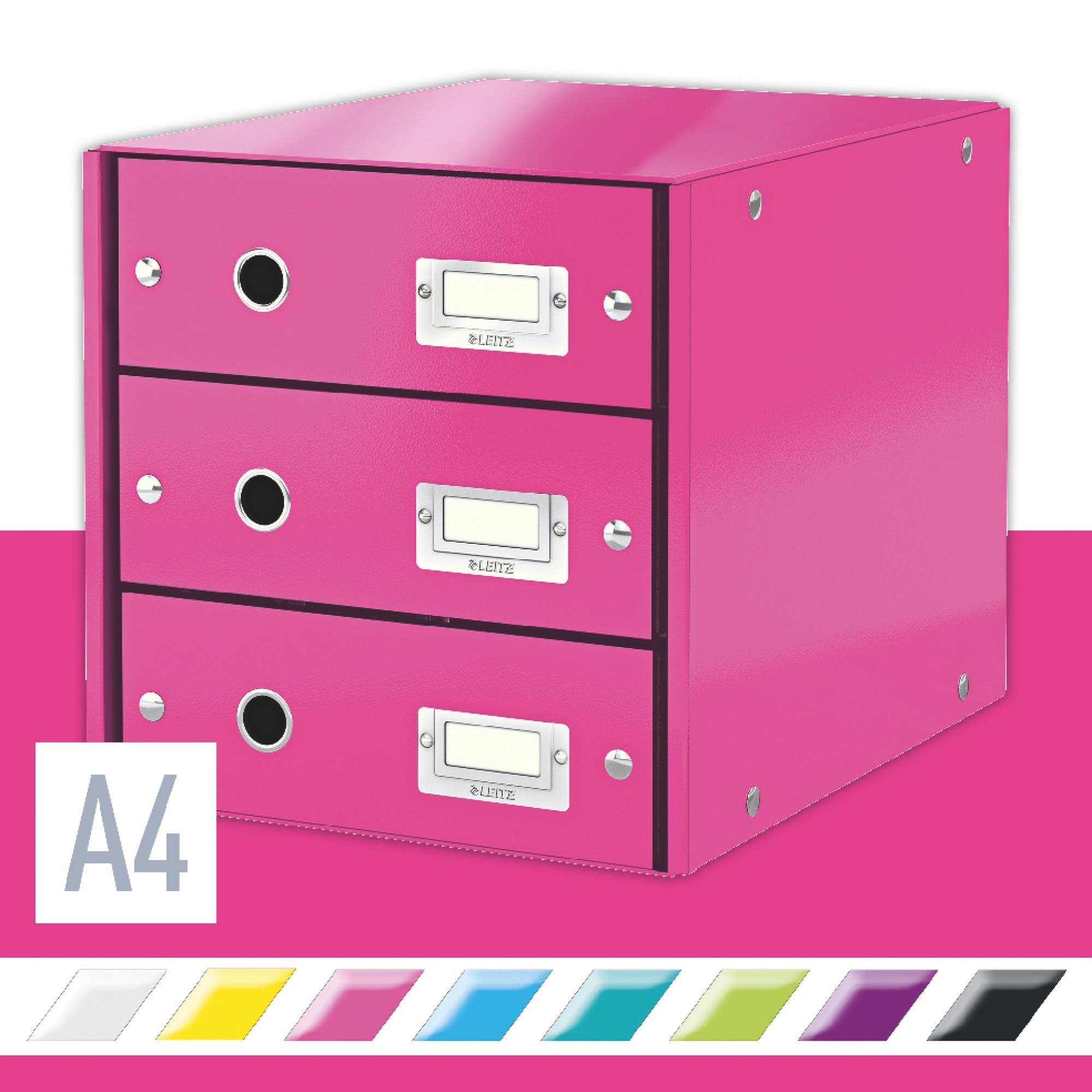 Fiókos doboz Leitz Click & Store WOW, 3-részes, rózsaszínű