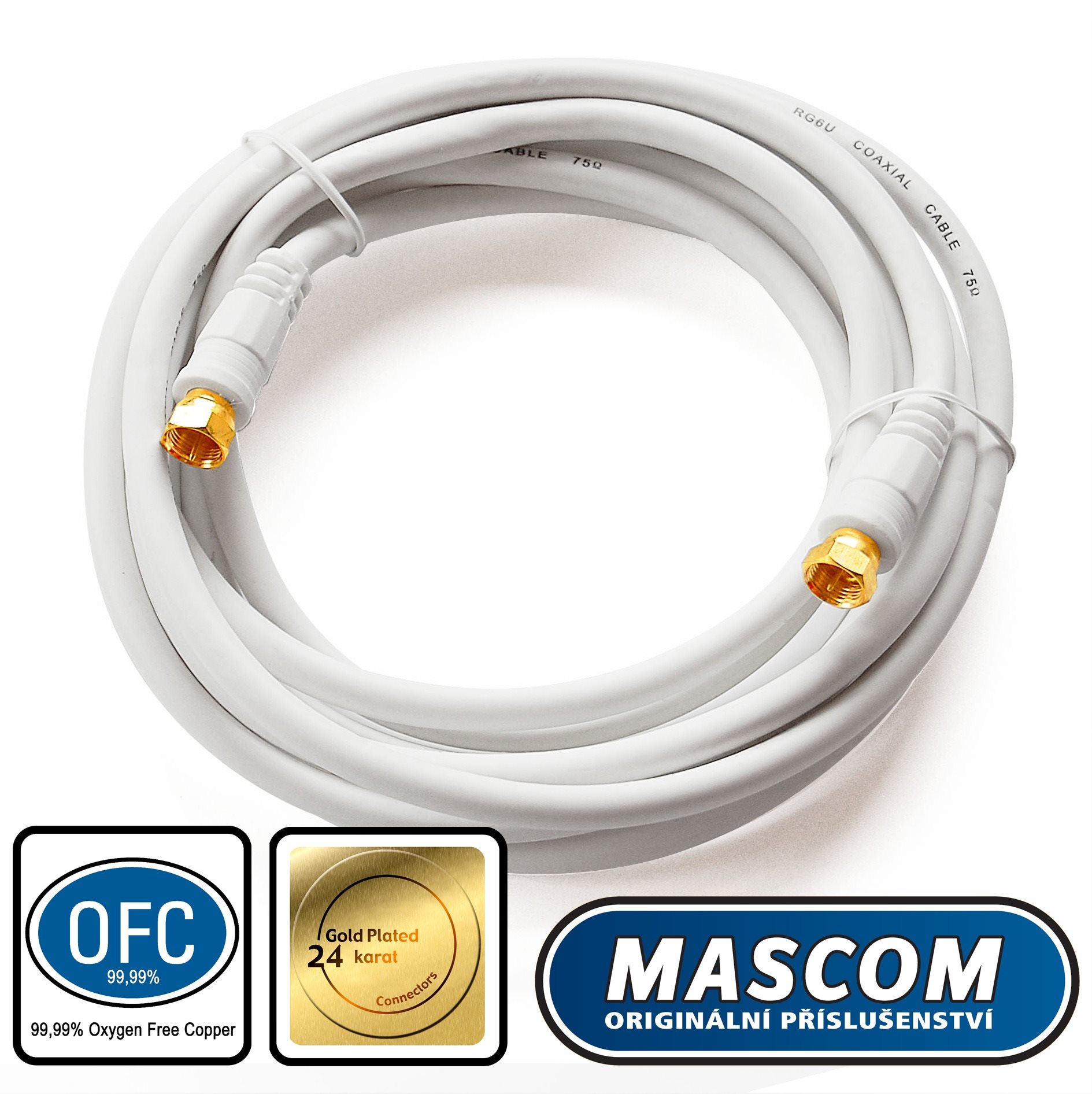 Mascom koaxiális kábel 7676-030W, F csatlakozó 3m