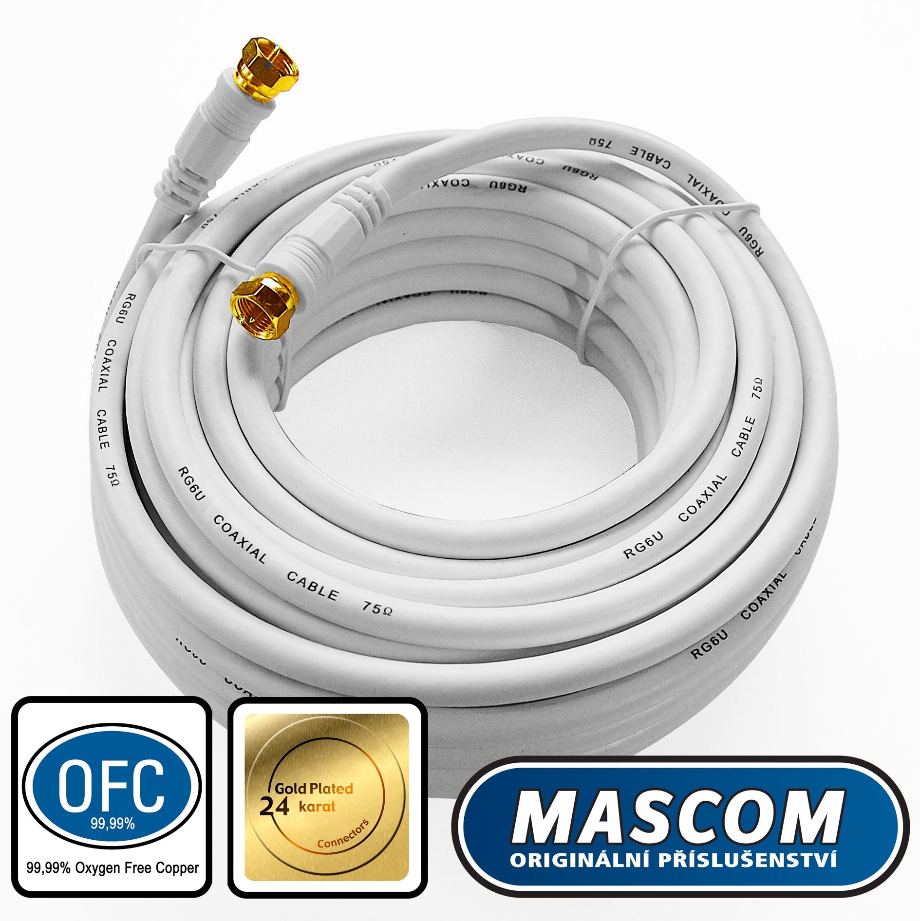 Mascom 7676-100W koaxiális kábel, F csatlakozó 10m