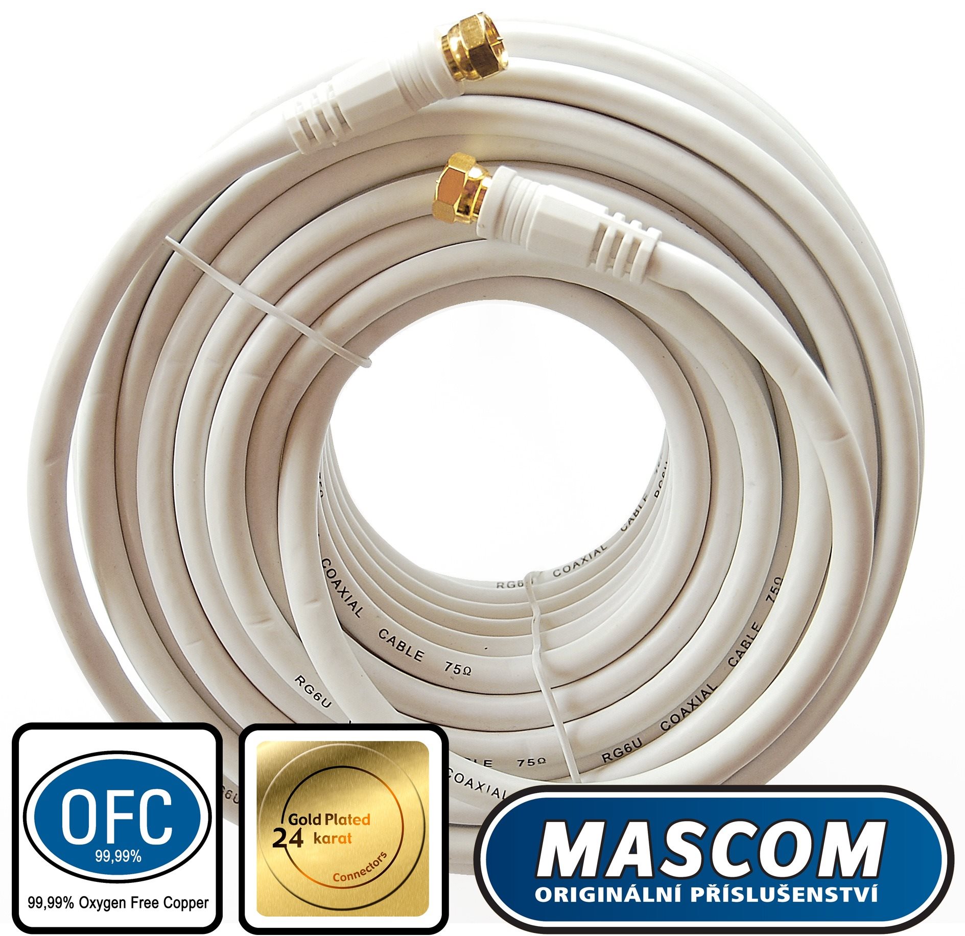 Mascom koaxiális kábel 7676-150W, csatlakozók F 15m