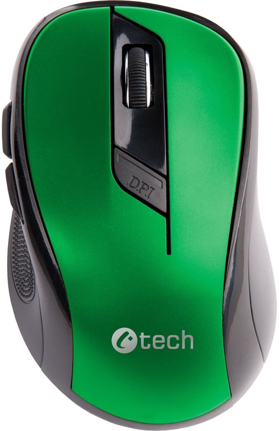 C-TECH egér WLM-02, fekete-zöld, vezeték nélküli, 1600DPI, 6 gomb, USB nano vevő