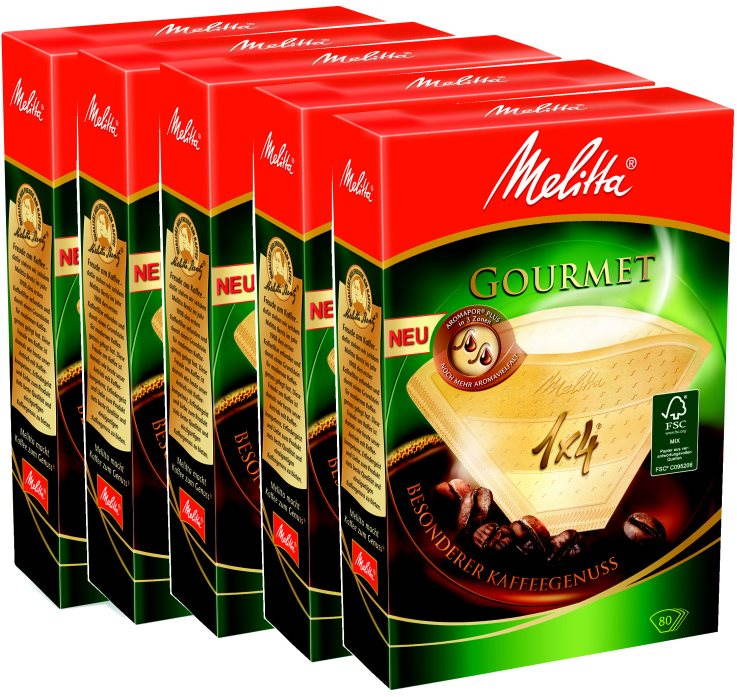 Kávéfilter Melitta Gourmet kávéfilter 1x4/80, 3 + 2 csomag