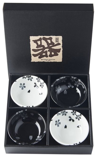 Made in Japan Black & White Sakura tálkészlet 100 ml 4 darab