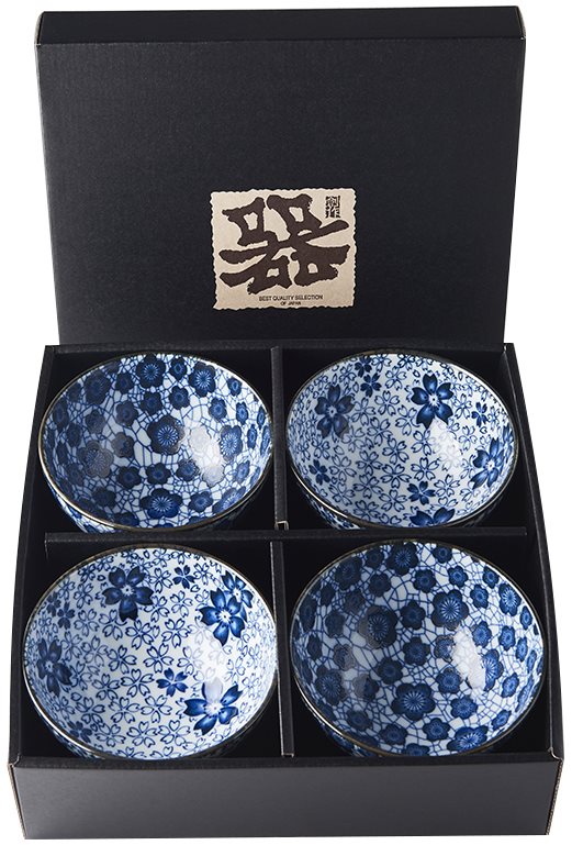 Made In Japan Blue Plum & Cherry Blossom Design 4 db-os tál készlet, 250 ml
