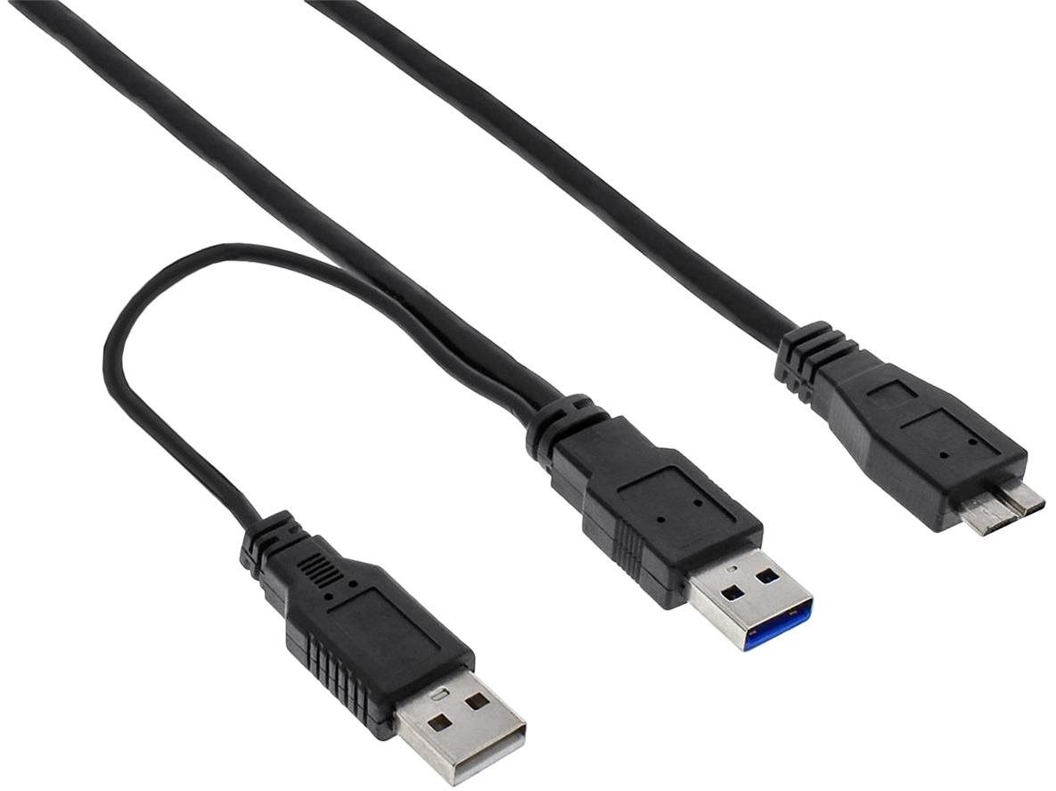 OEM USB SuperSpeed 5Gbps 2x USB 3.0 A(M) to microUSB 3.0 B(M)- 1,5m, fekete, Y kábel