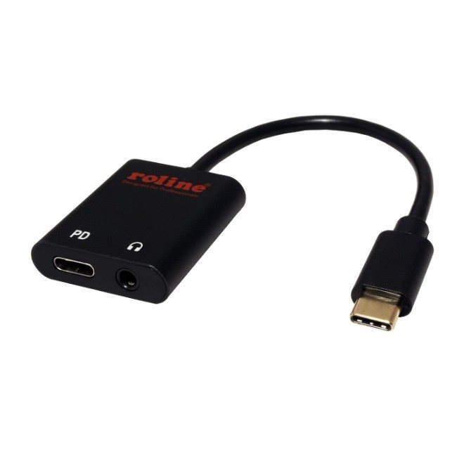 Roline Adapter USB C(M) - 4 pólusú jack 3,5mm audio + USB C(F) (PD), 0,13 m