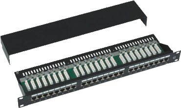 Adatátviteli panel, 24x RJ45, közvetlen, CAT5E STP, fekete, 1U