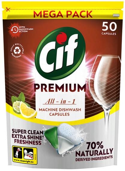 CIF Premium Clean All in 1 Lemon & Bergamot Mosogatógép tabletta 50 db