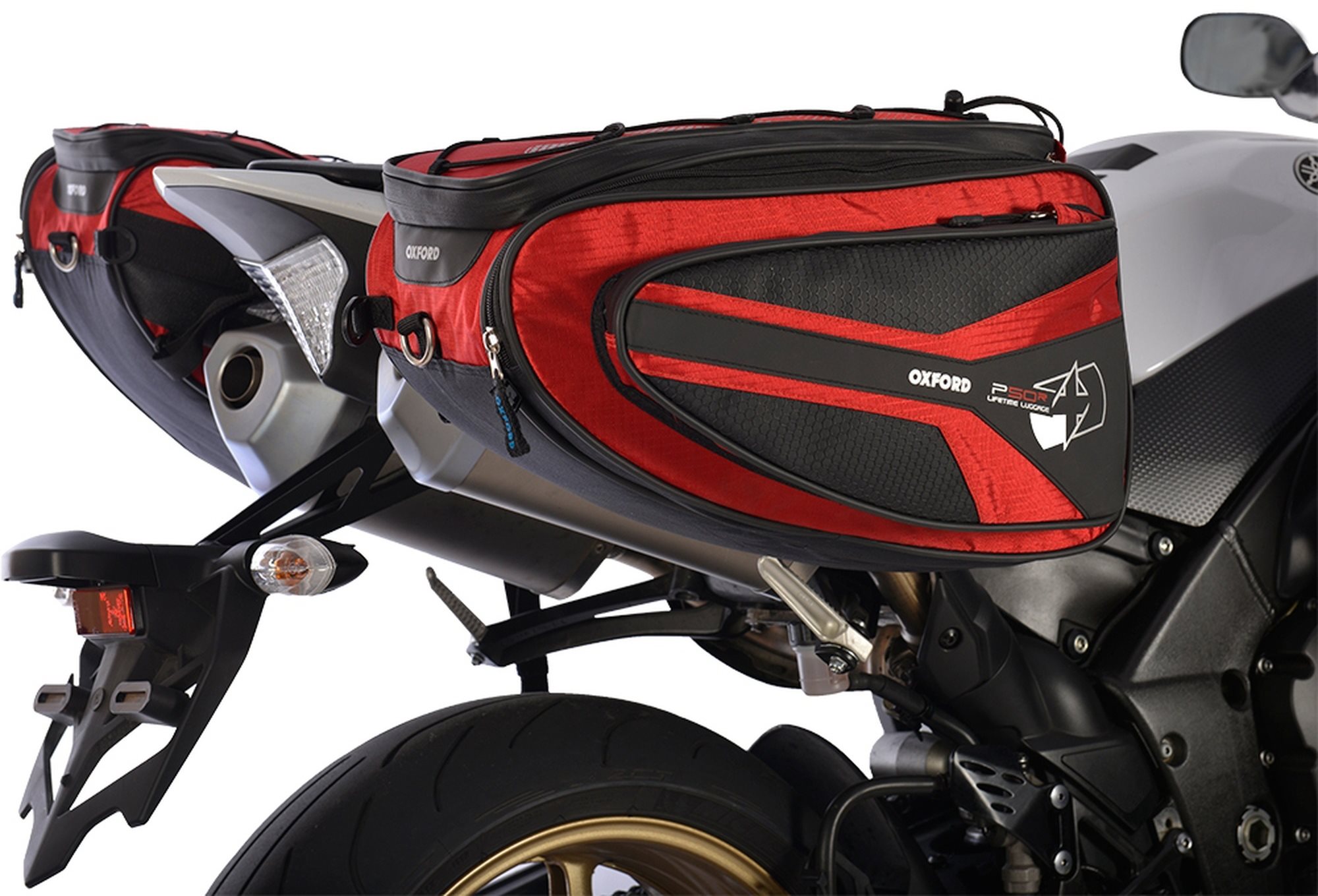 OXFORD oldalsó táskák a P50R motorkerékpárhoz (fekete / piros, 50 literes, pár)