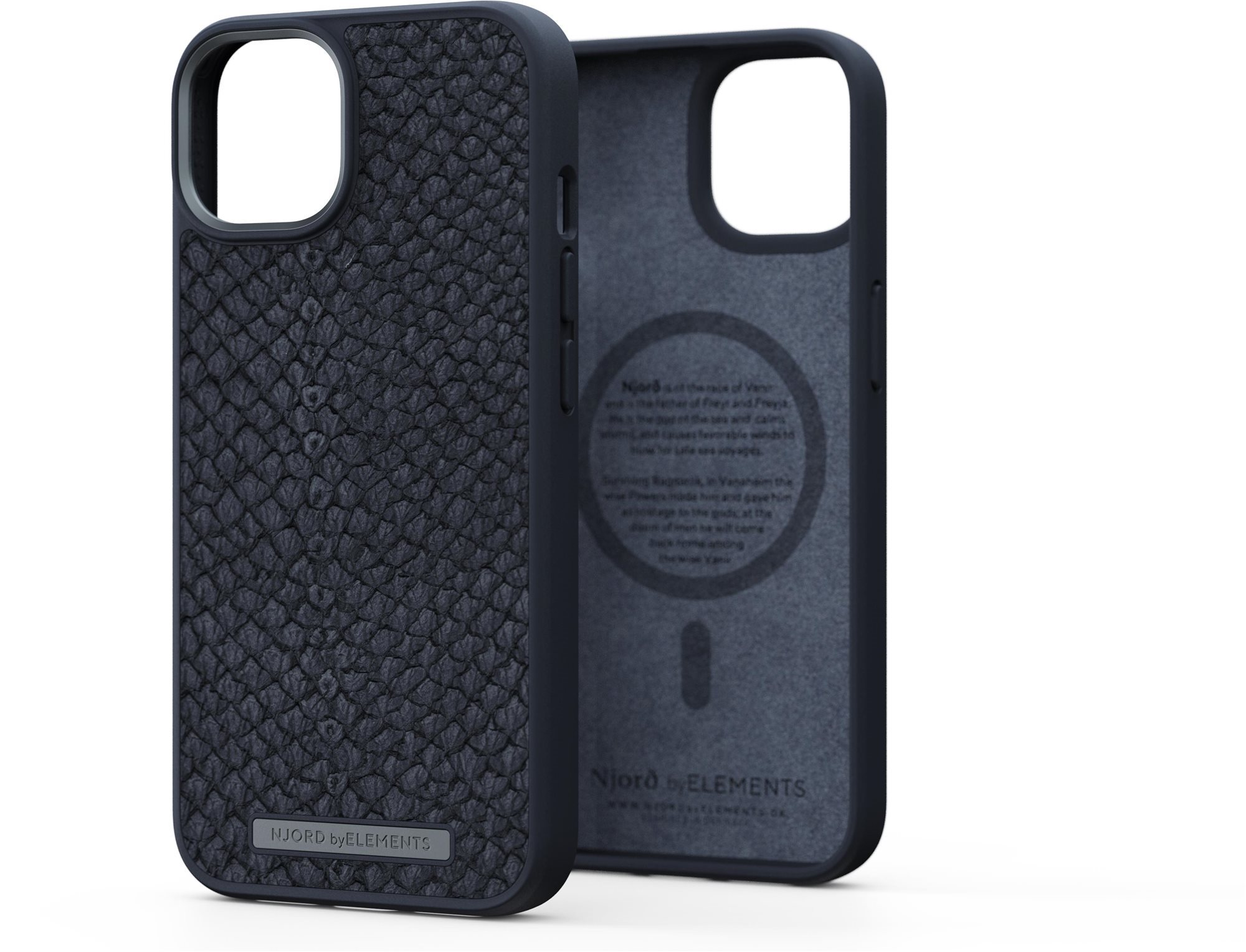 Njord iPhone 14 Salmon Leather Magsafe Case Black