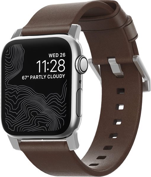 Nomad Leather Strap Brown, silver - Apple Watch 42/44/45/Ultra 49mm