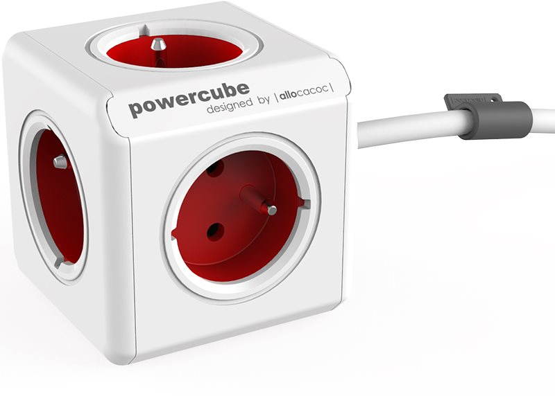 Aljzathosszabbítás. PowerCube EXTENDED, piros, 5 aljzat, 1,5 m kábel