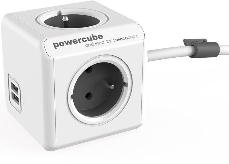 Aljzathosszabbítás. PowerCube EXTENDED USB, szürke, 4 aljzat, 2x USB, 1,5 m kábel