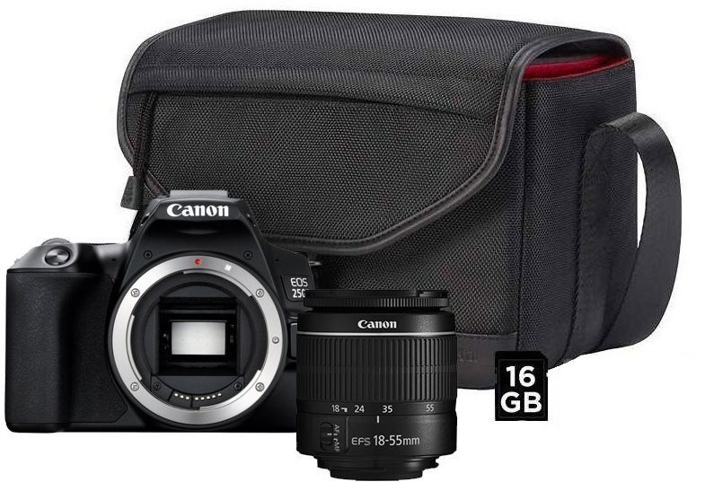 Canon EOS 250D tükörreflexes fényképezőgép + EF-S 18-55 mm f / 3,5-5,6 III + CB-SB130 + 16 GB