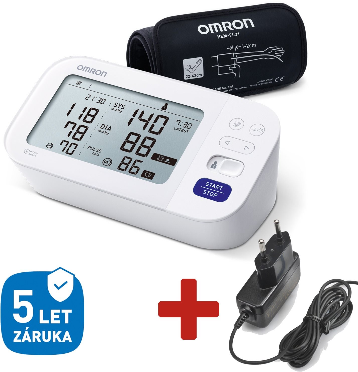 Omron M6 comfort AFIB digitális vérnyomásmérő Intelli mandzsettával és AFIB érzékeléssel +tápegység, 5 év garancia
