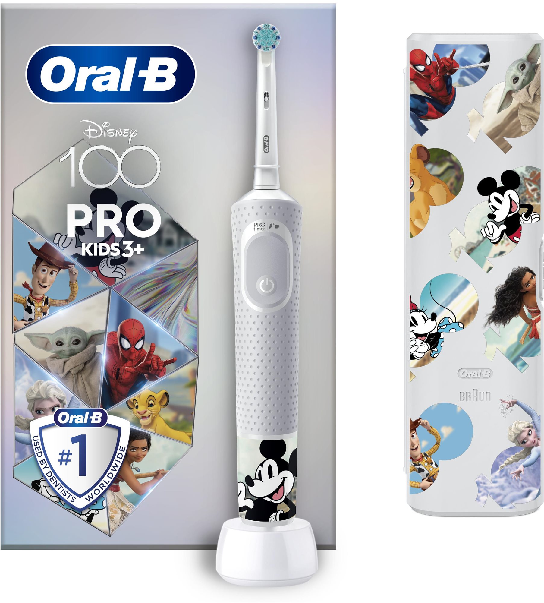 Elektromos fogkefe Oral-B Pro Kids 100 éves Disney, Braun dizájn, tokkal