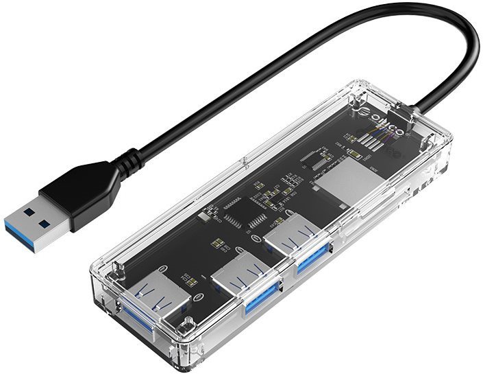 Orico USB-A Hub 4xUSB 3.0 Transparent thin, TF/SD reader