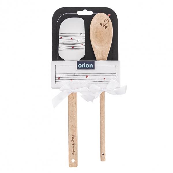 Orion konyhai spatula szil. /fa + főzőkanál SZÍVECSKE
