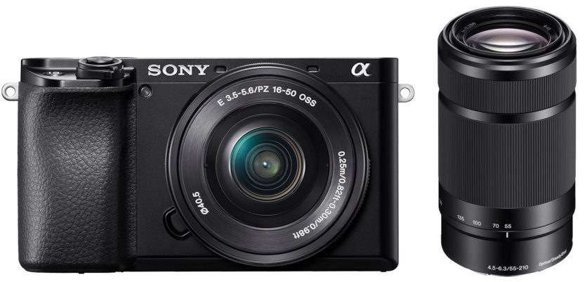 Digitális fényképezőgép Sony Alpha A6100 fekete + E PZ 16–50 mm f/3,5–5,6 OSS + E 55–210 mm f/4,5–6,3 OSS
