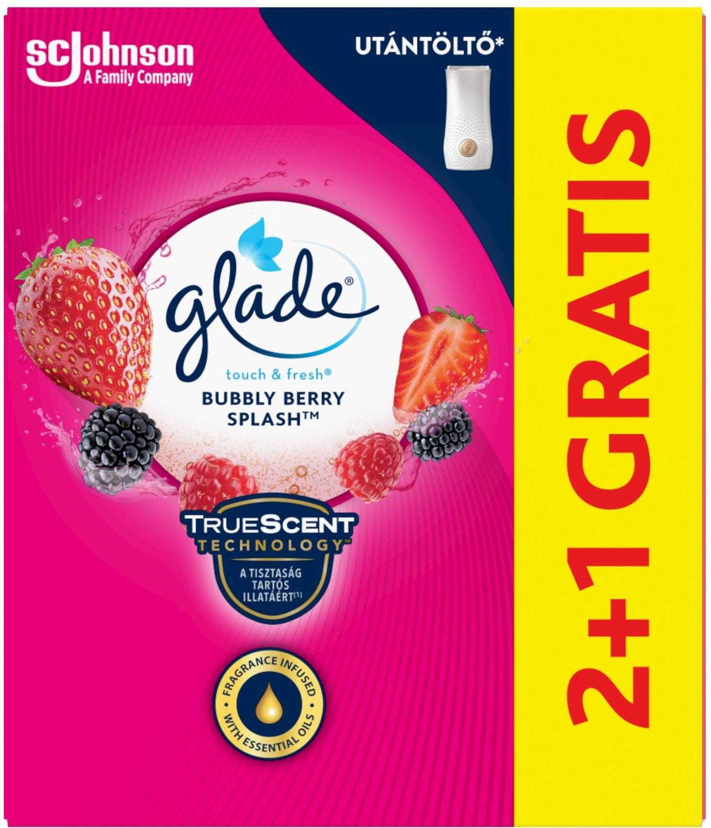 GLADE Touch&Fresh Bubble Berry Splash Utántöltő 3× 10 ml