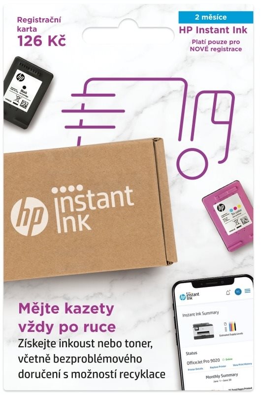 HP Instant Ink Registrační karta na 2 měsíce