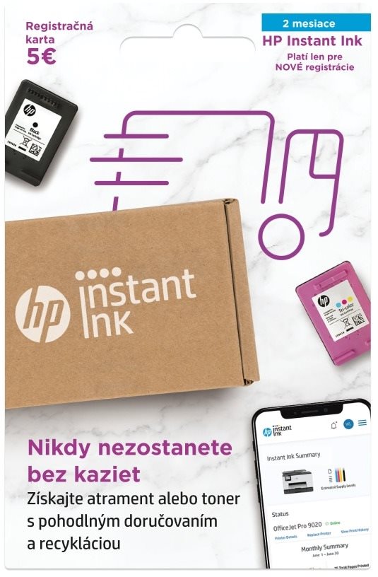 HP Instant Ink regisztrációs kártya 2 hónapra