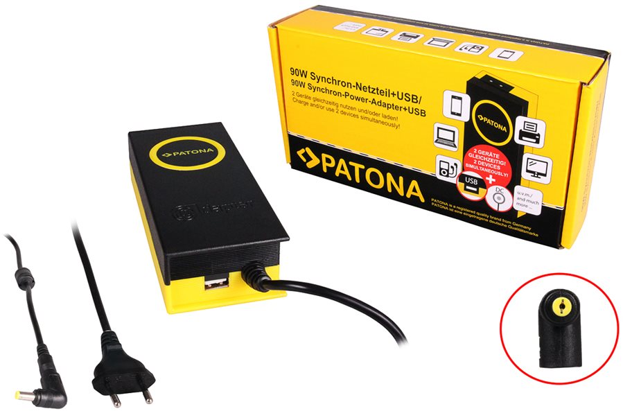 PATONA ntb/ 19V/4.7A 90W/ csatlakozó 5.5x1.7mm/ + USB kimenet