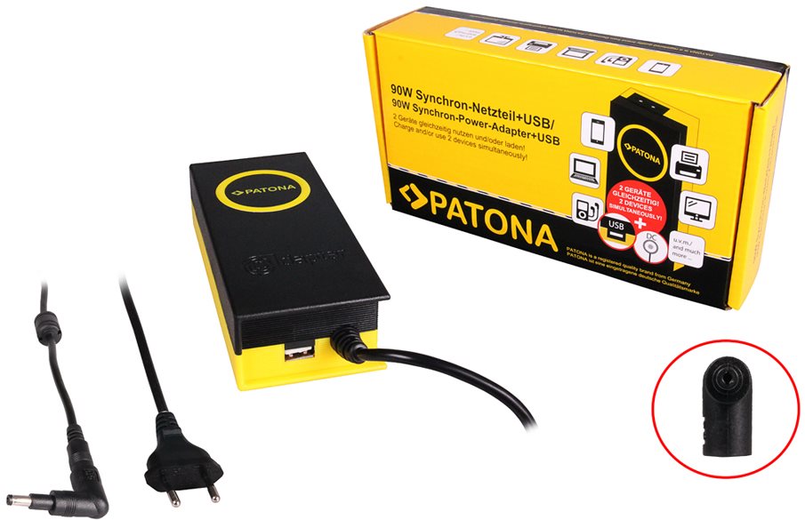 PATONA ntb-hez/ 19.5V/4.7A 90W/ csatlakozó 4.8x1.7mm/ + USB kimenet