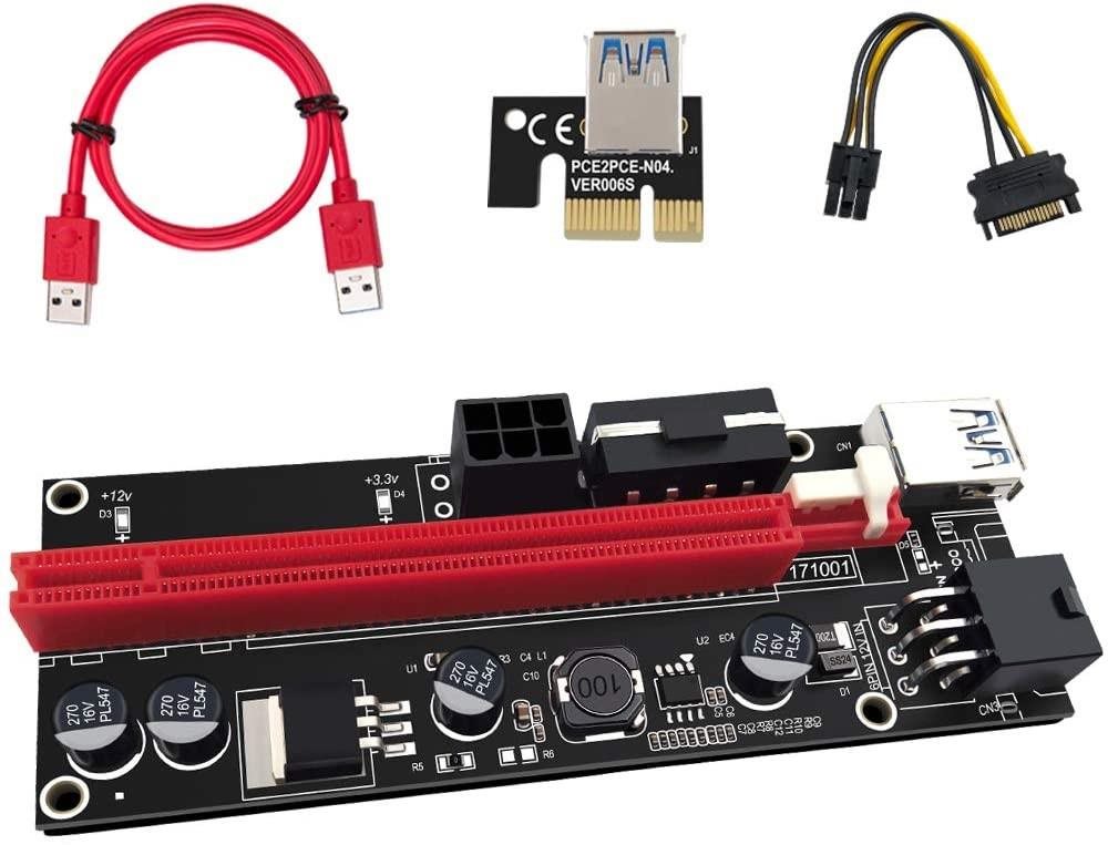PCIe Riser x1 to x16 card (6-pin,MOLEX,SATA) ver.009 - egyenes