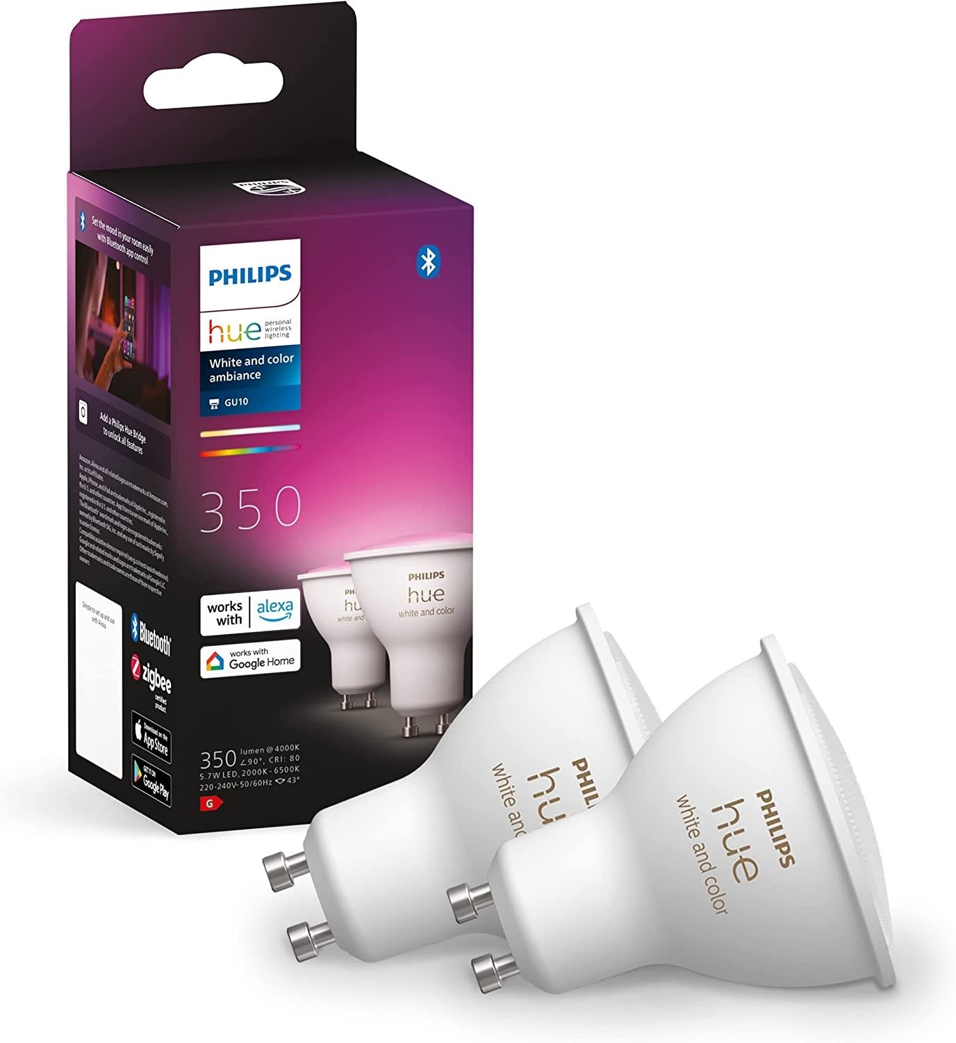 Philips Hue White and Color ambiance 5.7W GU10 szett, 2 db