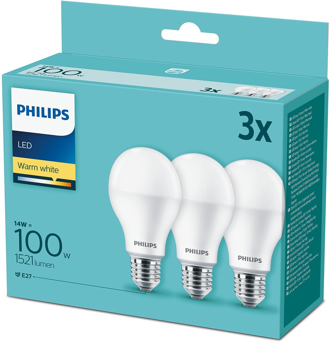 Philips LED 14-100W, E27 2700K, 3 db