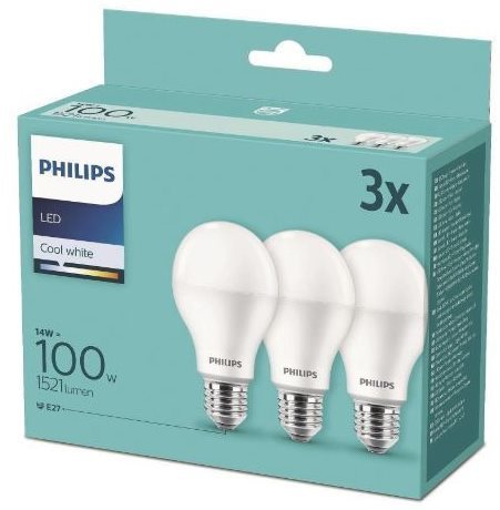 Philips LED 14-100W, E27 4000K, 3 db