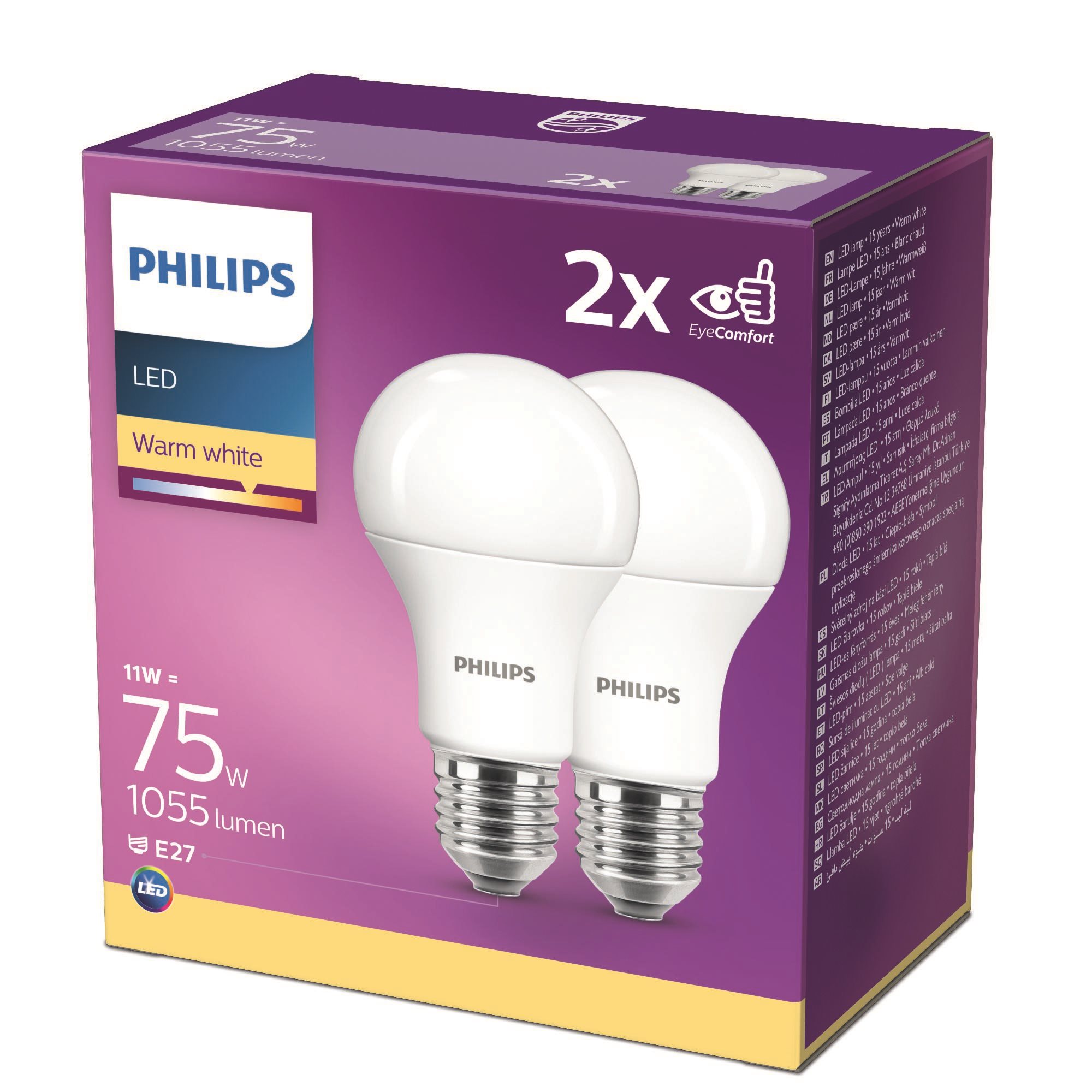 Philips LED 11-75W, E27 2700K, 2 db