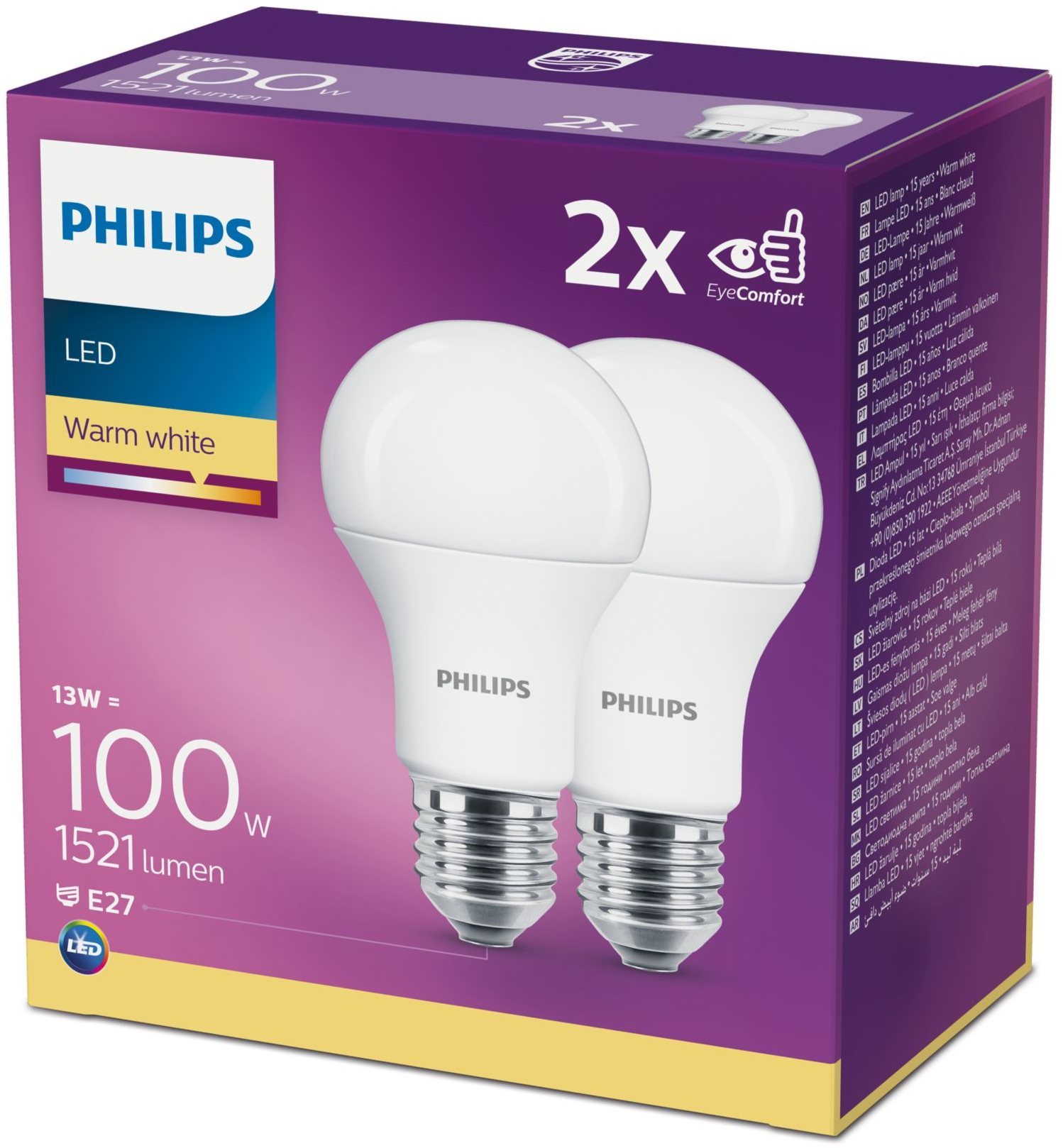 Philips LED 13-100W, E27 2700K, 2 db