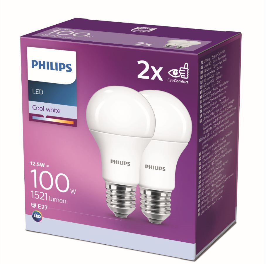 Philips LED 12,5-100W, E27 4000K, 2 db