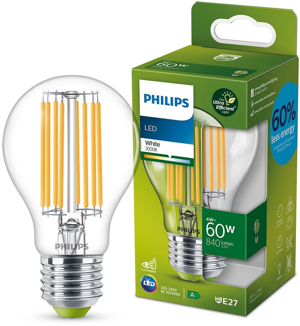 Philips LED 4-60W, E27, 3000K, A
