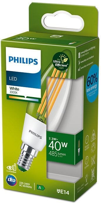 Philips LED 2,3-40W, E14, 3000K, A