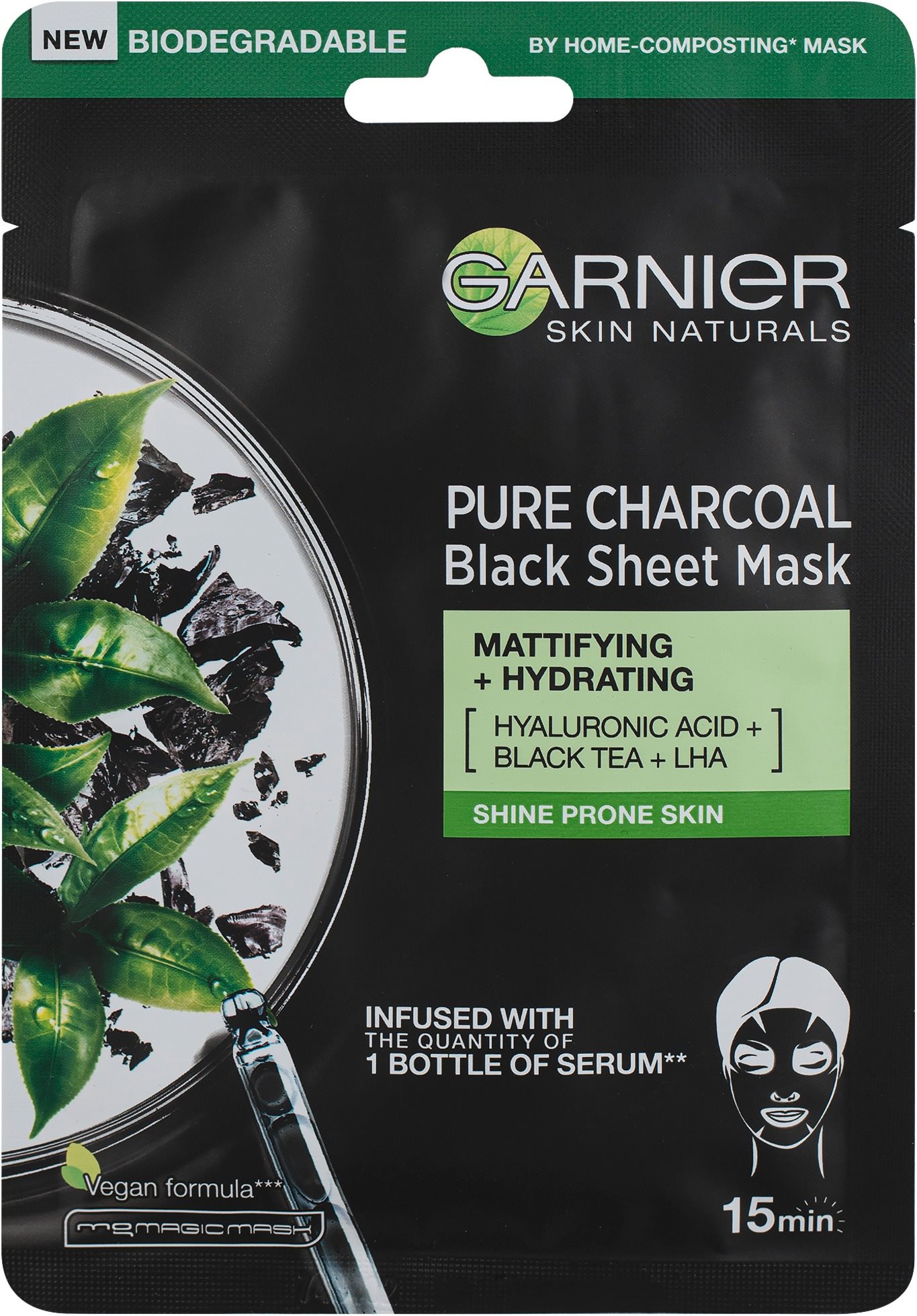 Garnet Skin Naturals Tiszta Faszén Fekete Tissue Maszk fekete tea kivonattal 28 g