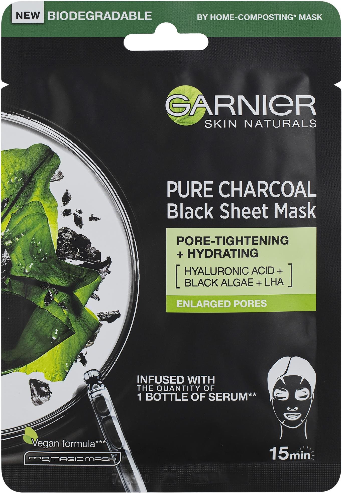 GARNIER Pure Charcoal Purifying & Hydrating Pore-Tightening Black Tissue Mask 28 g
