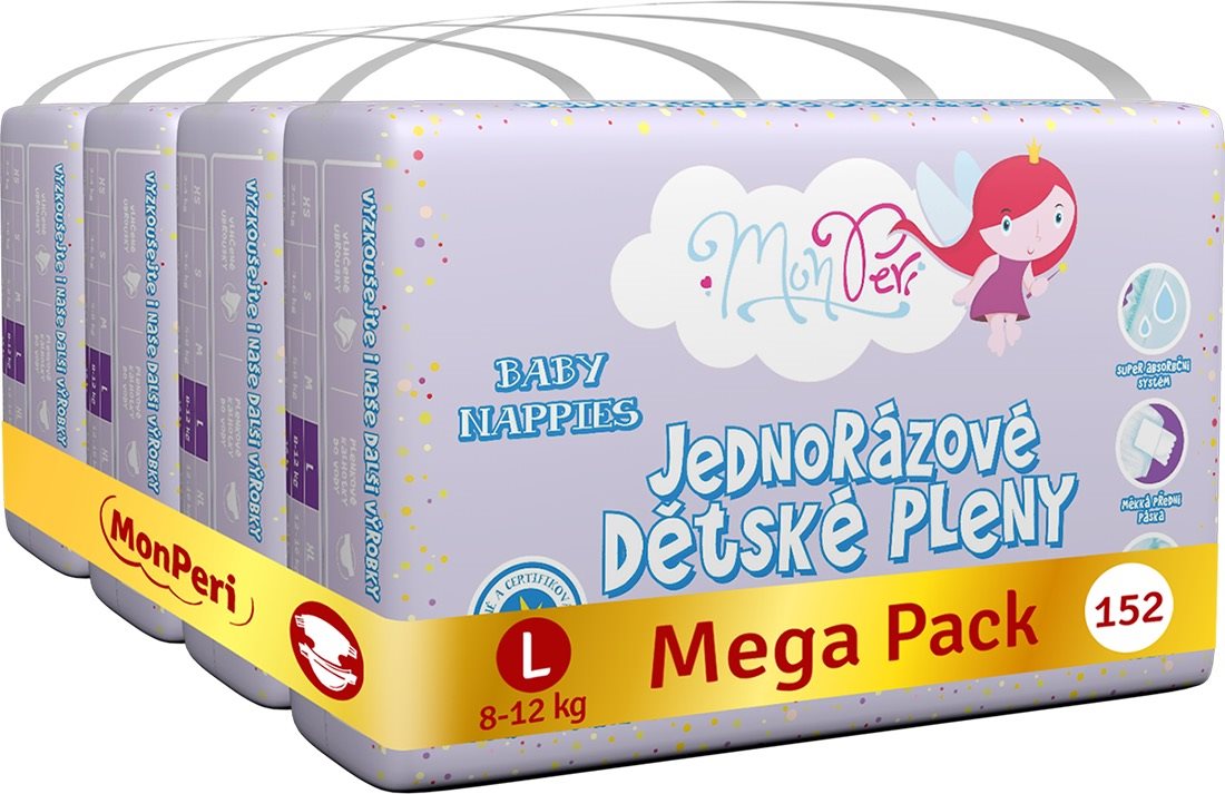 Eldobható pelenka MonPeri Klasik Mega Pack méret L (152 db)