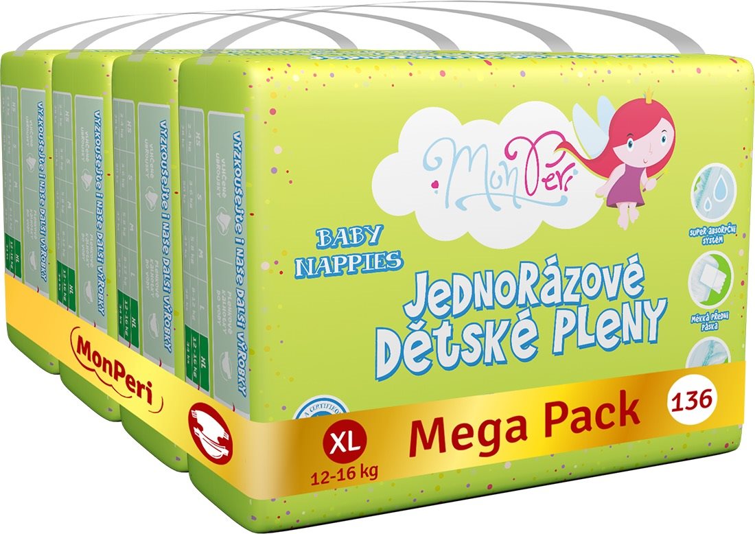 Eldobható pelenka MonPeri Klasik Mega Pack méret XL (136 db)