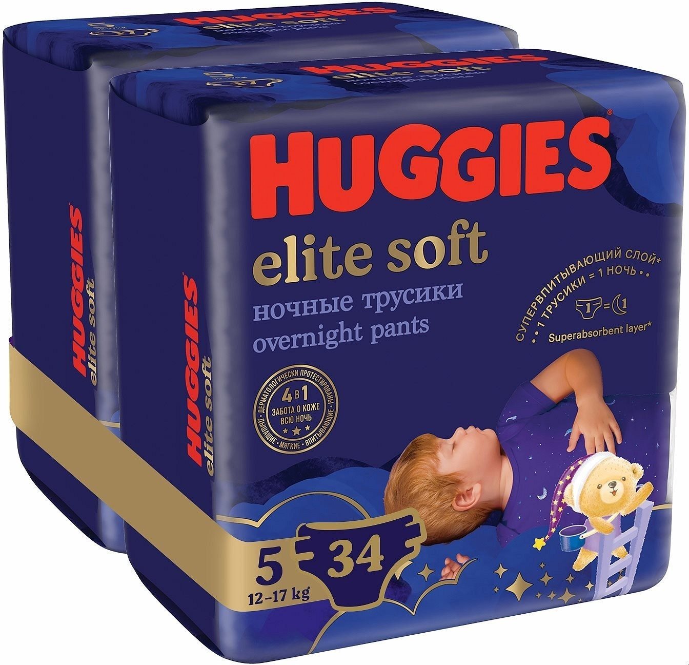 Bugyipelenka HUGGIES Elite Soft Overnight Pants 5 (2 × 17 db)