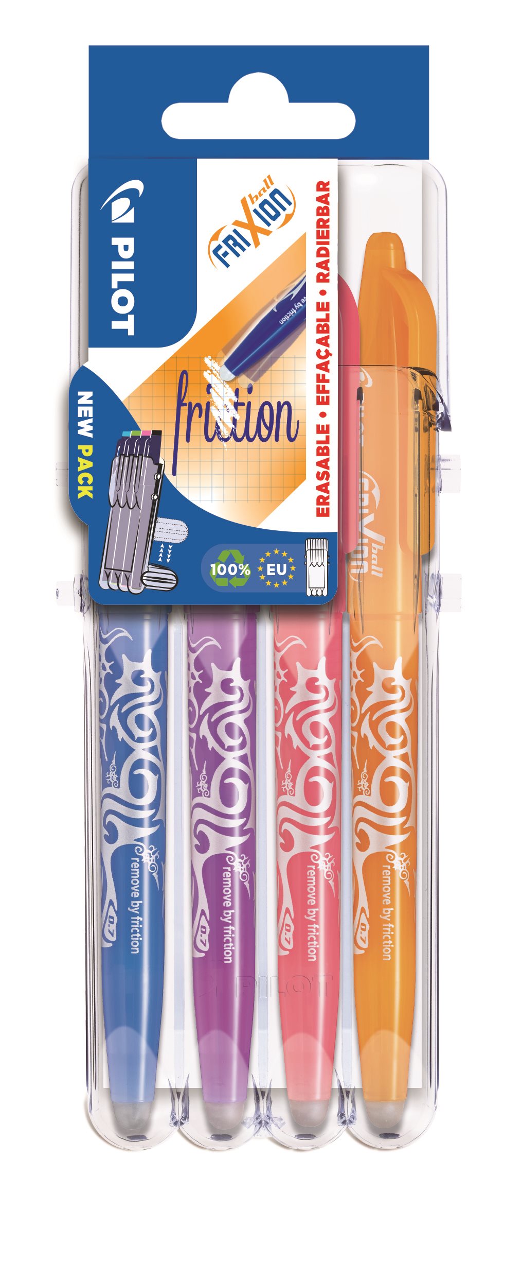 Radírozható toll PILOT FriXion Ball 07 / 0,35 mm, Set2Go NEW COLORS - 4 színből álló készlet