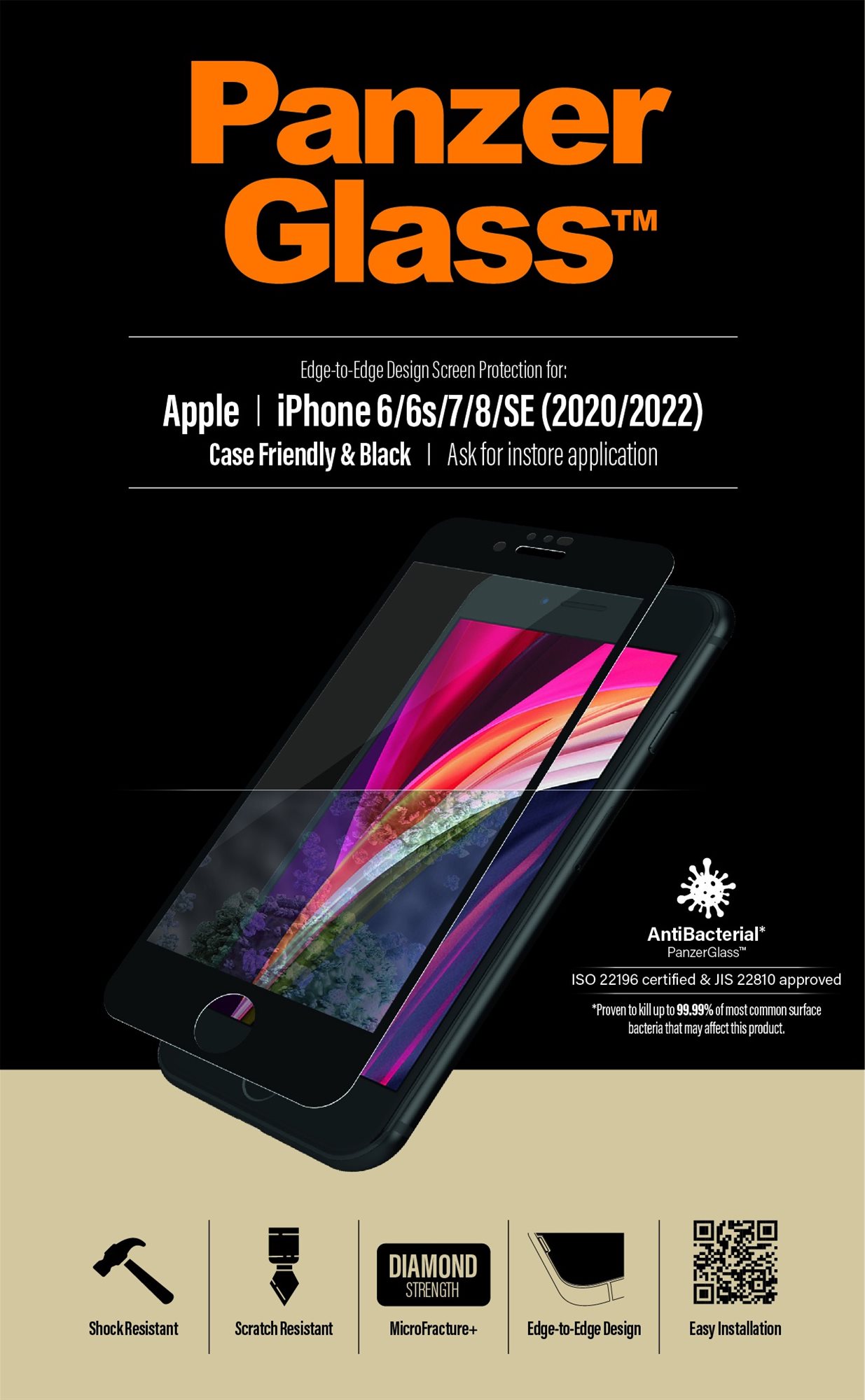 PanzerGlass Edge-to-Edge Apple iPhone 6/6s/7/8/SE 2020/SE 2022 üvegfólia - fekete